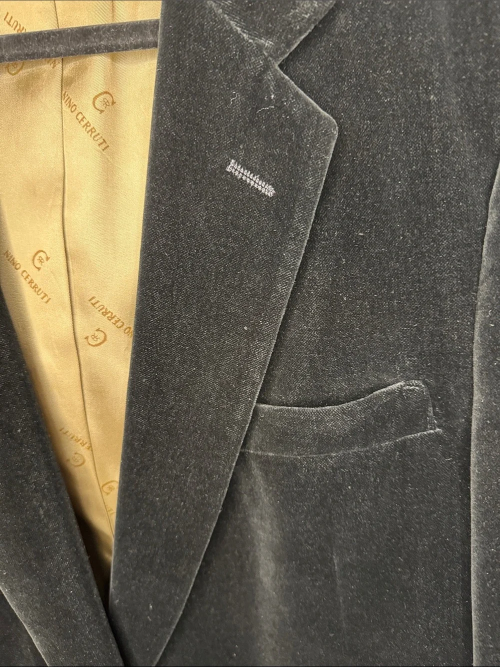 Men's Black Velvet Blazer with Gold-Lined Interior